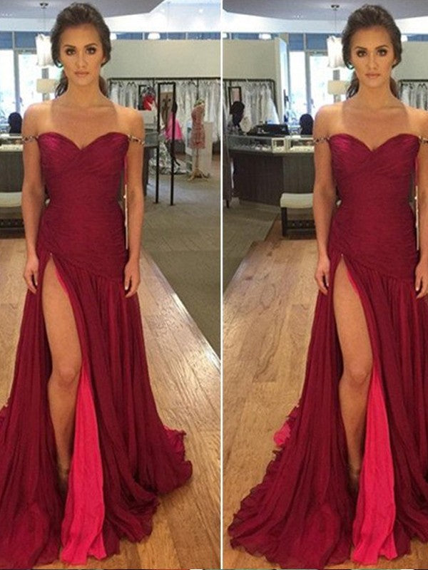 A-Line/Elegant Off-the-Shoulder Sleeveless Chiffon Prom Dresses Hover Image