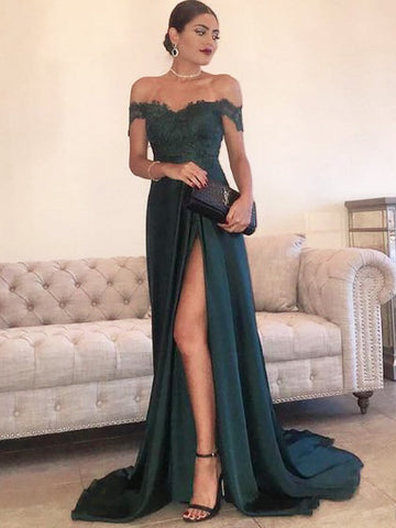 A-Linie/Elegant Off-the-Shoulder Ärmellos Spitze Seide wie Satin Ballkleider