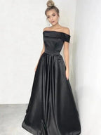 A-Line/Elegant Off-the-Shoulder Sleeveless Ruffles Satin Prom Dresses by misshow.com