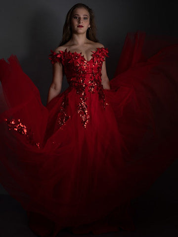 A-Linie/Elegant Off-the-Shoulder Tüll Applikationen Ärmellos Bodenlang Ballkleider