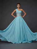 A-Line/Elegant One-Shoulder Sleeveless Ruffles Long Chiffon Prom Dresses by misshow.com