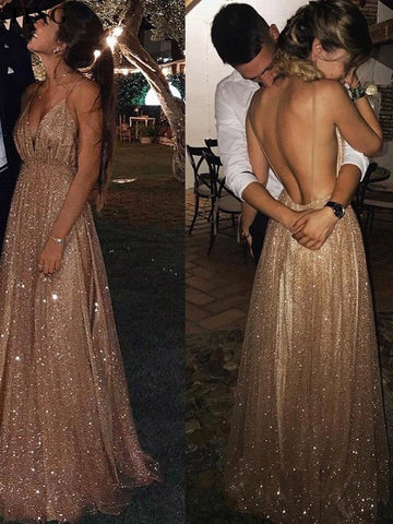 A-Linie/Elegant Pailletten Tüll V-Ausschnitt Bodenlang Ärmellos Abiballkleider