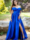 A-Line/Elegant Ruffles Satin Off-the-Shoulder Sleeveless Floor-Length Prom Dresses by misshow.com