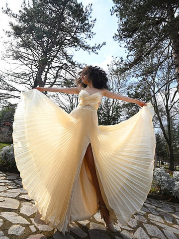 A-Linie/Elegant Rüschen Satin Ärmellos V-Ausschnitt Ballkleider