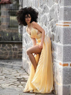 A-Line/Elegant Ruffles Satin Sleeveless V-neck Prom Dresses by misshow.com