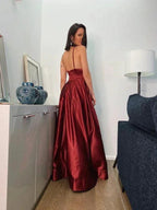 A-Line/Elegant Ruffles V-neck Satin Sleeveless Prom Dresses by misshow.com