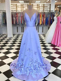 A-Line/Elegant Satin Hand-Made Flower V-neck Sleeveless Prom Dresses by misshow.com