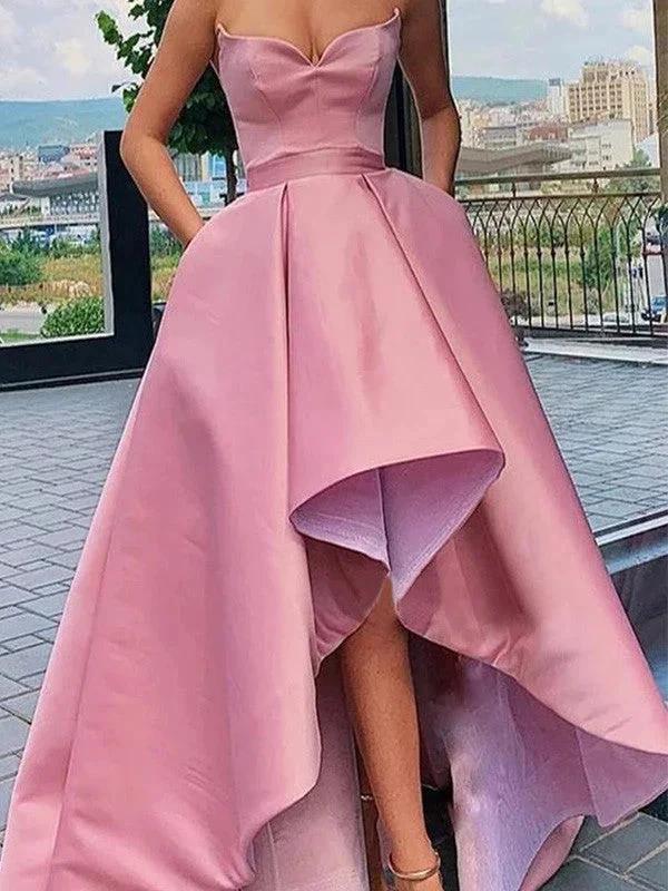 A-Line/Elegant Satin Ruffles Sweetheart Sleeveless Asymmetrical Prom Dresses by misshow.com
