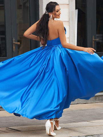 A-Linie/Elegant Satin Rüschen Herzausschnitt Ärmellos Bodenlang Abiballkleider