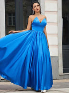 A-Line/Elegant Satin Ruffles Sweetheart Sleeveless Floor-Length Prom Dresses by misshow.com