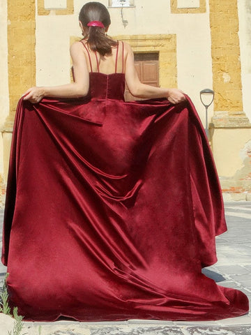 A-Linie/Elegant Satin Spaghettiträger Ärmellos Rüschen Abiballkleider