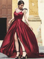 A-Line/Elegant Satin Spaghetti Straps Sleeveless Ruffles Prom Dresses by misshow.com