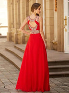 A-Line/Elegant Scoop Beading Sleeveless Floor-length Chiffon Prom Dresses by misshow.com