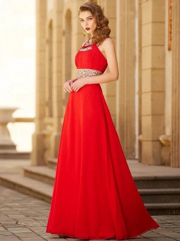 A-Line/Elegant Scoop Beading Sleeveless Floor-length Chiffon Prom Dresses by misshow.com