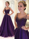 A-Line/Elegant Scoop Floor-Length Tulle Sleeveless Beading Prom Dresses by misshow.com
