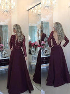 A-Line/Elegant Scoop Long Sleeves Sequin Floor-Length Satin Prom Dresses by misshow.com