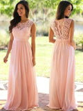 A-Line/Elegant Scoop Sleeveless Applique Floor-Length Chiffon Prom Dresses by misshow.com