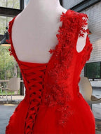 A-Line/Elegant Scoop Sleeveless Applique Tulle Prom Dresses by misshow.com