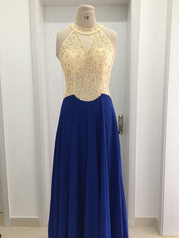 A-Linie/Elegant U-Ausschnitt Ärmellos Perlen verziert Chiffon Abiballkleider