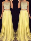 A-Line/Elegant Scoop Sleeveless Beading Chiffon Two Piece Prom Dresses by misshow.com