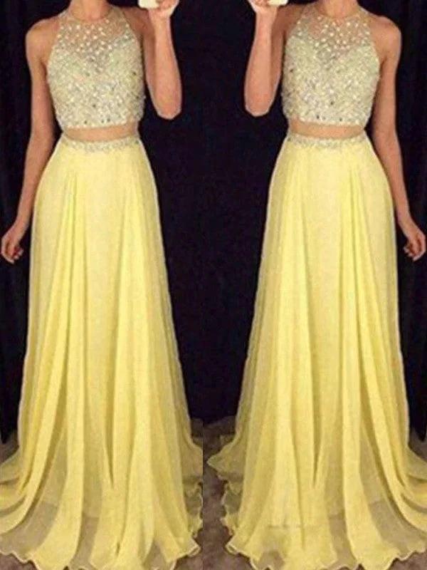 A-Line/Elegant Scoop Sleeveless Beading Chiffon Two Piece Prom Dresses by misshow.com