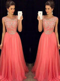 A-Line/Elegant Scoop Sleeveless Beading Floor-Length Chiffon Prom Dresses by misshow.com