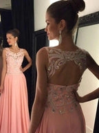 A-Line/Elegant Scoop Sleeveless Floor-Length Applique Chiffon Prom Dresses by misshow.com