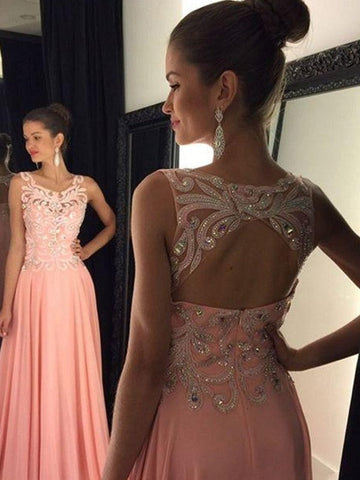 A-Linie/Elegant U-Ausschnitt Ärmellos Bodenlang Applikationen Chiffon Abiballkleider