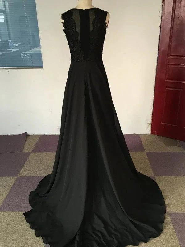 A-Line/Elegant Scoop Sleeveless Satin Chiffon Prom Dresses by misshow.com