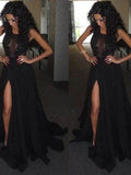A-Line/Elegant Scoop Sleeveless Satin Chiffon Prom Dresses by misshow.com