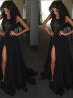 A-Line/Elegant Scoop Sleeveless Satin Chiffon Prom Dresses by misshow.com