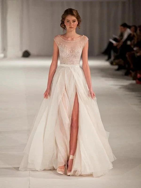 A-Line/Elegant Scoop Sleeveless Short Sleeves Floor-length Organza Prom Prom Dresses by misshow.com
