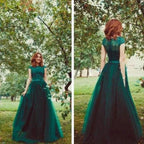 A-Line/Elegant Scoop Sleeveless Tulle Floor-Length Prom Dresses by misshow.com