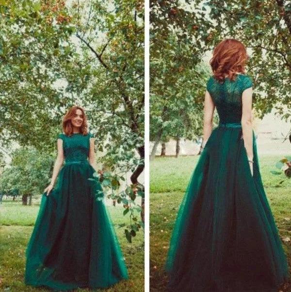 A-Line/Elegant Scoop Sleeveless Tulle Floor-Length Prom Dresses by misshow.com