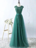 A-Line/Elegant Scoop Sleeveless Tulle Floor-Length Prom Dresses by misshow.com