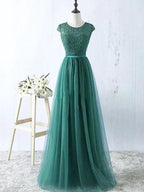 A-Line/Elegant Scoop Sleeveless Tulle Floor-Length Prom Dresses by misshow.com