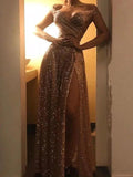 A-Line/Elegant Sequins Ruched Off-the-Shoulder Sleeveless Floor-Length Prom Dresses by misshow.com
