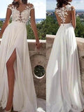 A-Line/Elegant Short Sleeves Scoop Applique Chiffon Prom Dresses by misshow.com
