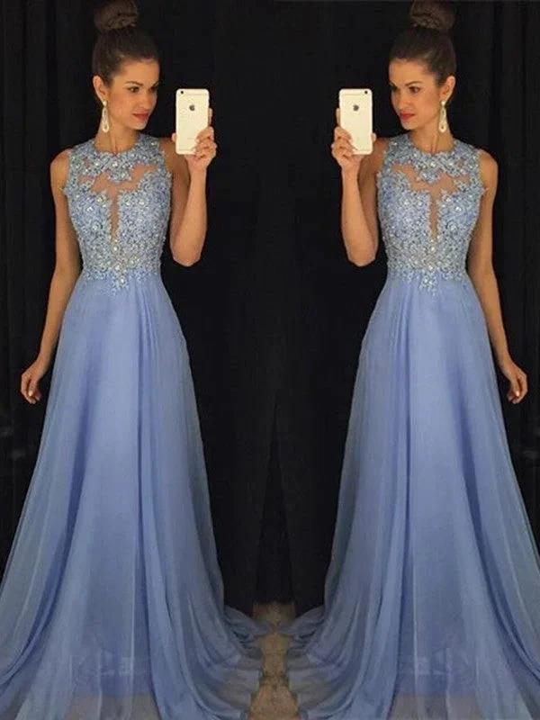 A-Line/Elegant Sleeveless Applique Chiffon Scoop Prom Dresses by misshow.com