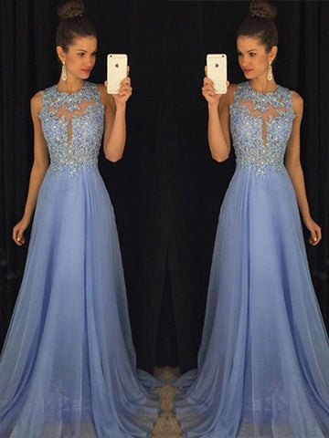 A-Linie/Elegant Ärmellos Applikationen Chiffon U-Ausschnitt Abendkleider
