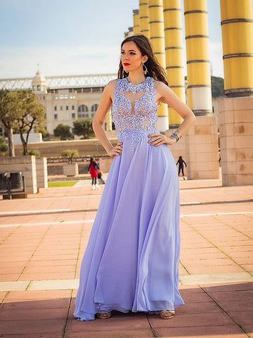 A-Linie/Elegant Ärmellos Applikationen Chiffon U-Ausschnitt Abendkleider