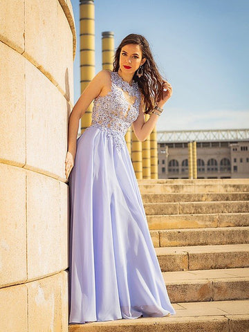 A-Linie/Elegant Ärmellos Applikationen Chiffon U-Ausschnitt Abendkleider