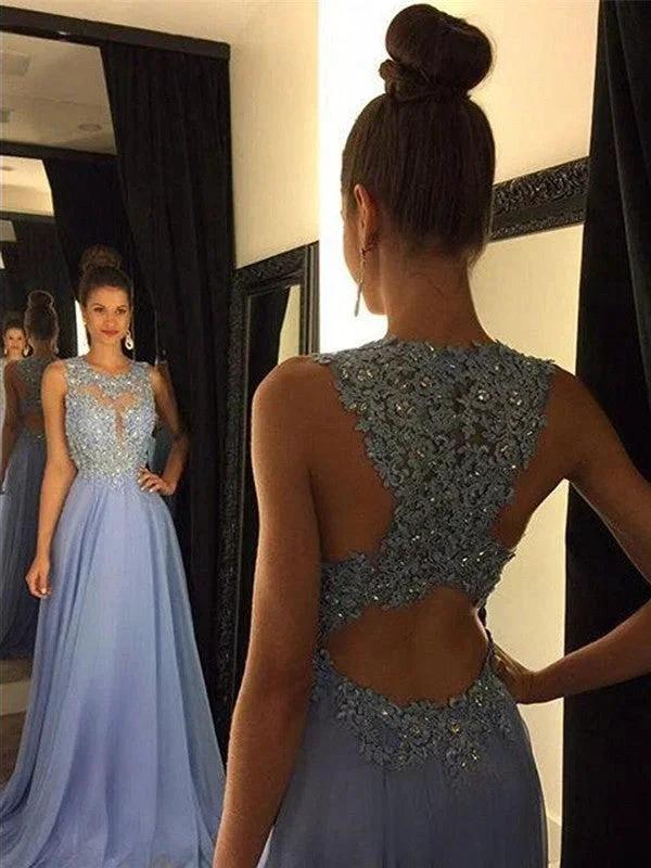 A-Line/Elegant Sleeveless Applique Chiffon Scoop Prom Dresses by misshow.com