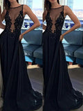 A-Line/Elegant Sleeveless Bateau Chiffon Applique Prom Dresses by misshow.com