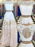 A-Line/Elegant Sleeveless Bateau Chiffon Lace Floor-Length Two Piece Prom Dresses by misshow.com