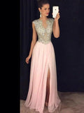 A-Line/Elegant Sleeveless Bateau Chiffon Sequin Floor-Length Prom Dresses by misshow.com