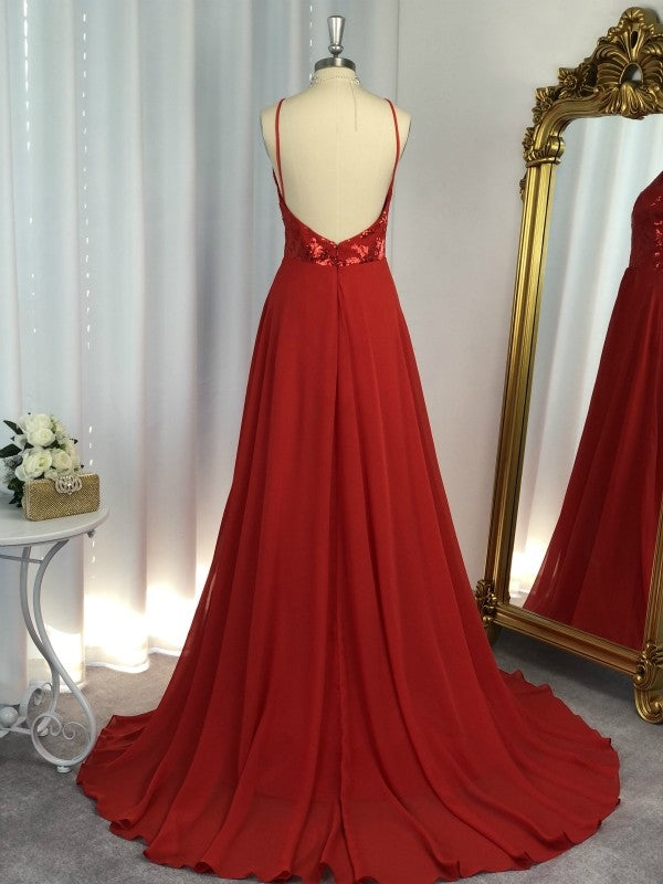 A-Line/Elegant Sleeveless Halter Chiffon Applique Prom Dresses Main Image