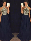 A-Line/Elegant Sleeveless Halter Chiffon Beading Floor-Length Prom Dresses by misshow.com
