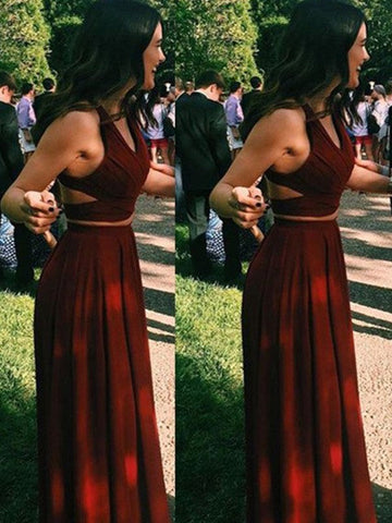 A-Linie/Elegant Ärmellos Neckholder Chiffon Bodenlang Zweiteiliger Ballkleider