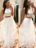A-Line/Elegant Sleeveless Halter Floor-Length Beading Tulle Prom Dresses by misshow.com